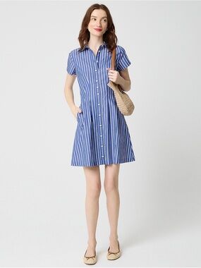 J.Crew Striped poplin pleated shirt-dress size 10 NWT